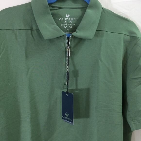 VANCAMEL Mens Large Green Quarter Zip Polo Shirt Dynamic Flex Cotton Stretch NWT - Picture 5 of 6